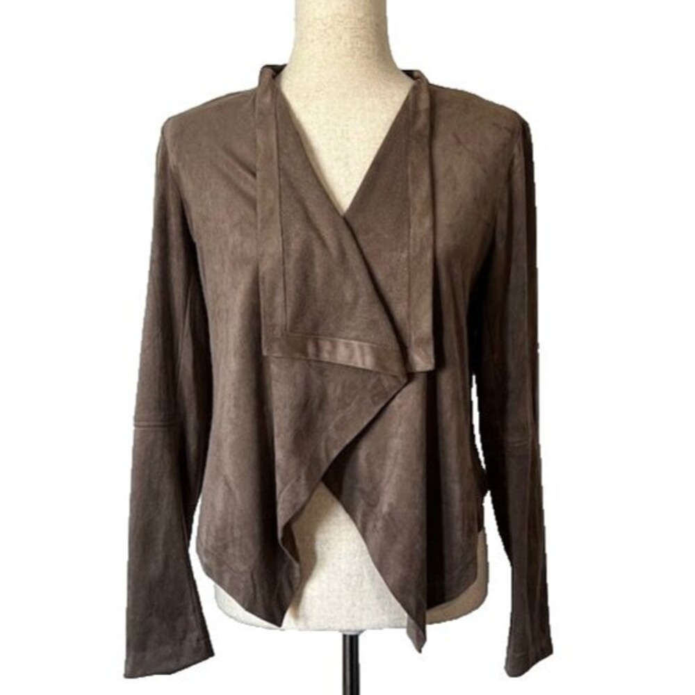 Daila Taupe Faux Suede Open Front Waterfall Stretch Cropped Jacket Size Med